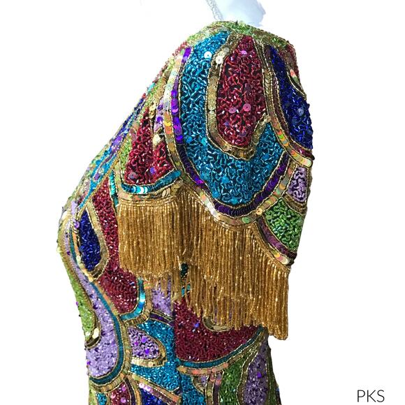 VTG Naeem Khan RIAZEE BOUTIQUE heavy beaded sequins mini sheath dress - Picture 5 of 8